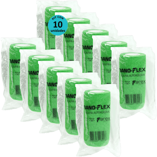 Atadura 10cm Verde Band-Flex Autoadesiva Para Animais Farex Kit Com 10